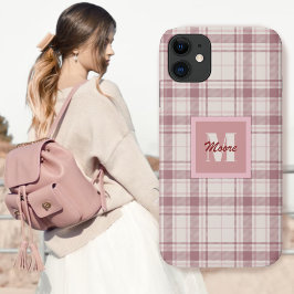 Capa Para iPhone 11 Tartan - cimento de branco com Matizes Rosa