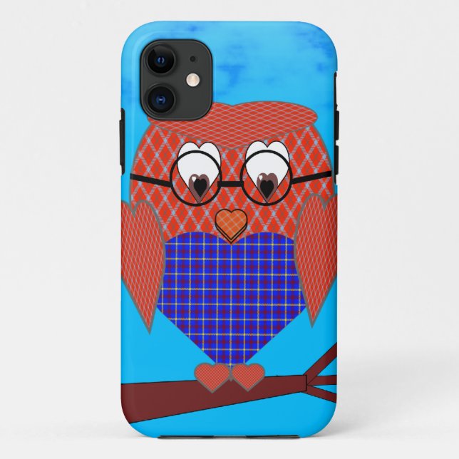 Capa Para iPhone 11 Tartan e Hearts Owl (Verso)