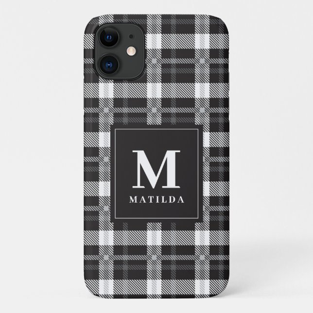 Capa Para iPhone 11 Tartan monograma xadrez (Verso)