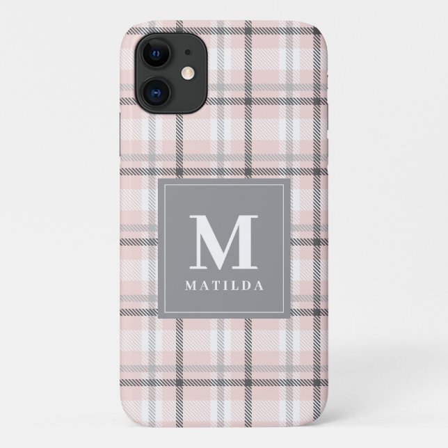 Capa Para iPhone 11 Tartan monograma xadrez (Verso)