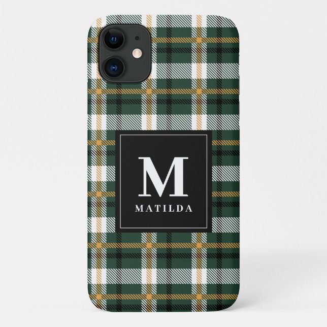 Capa Para iPhone 11 Tartan monograma xadrez (Verso)