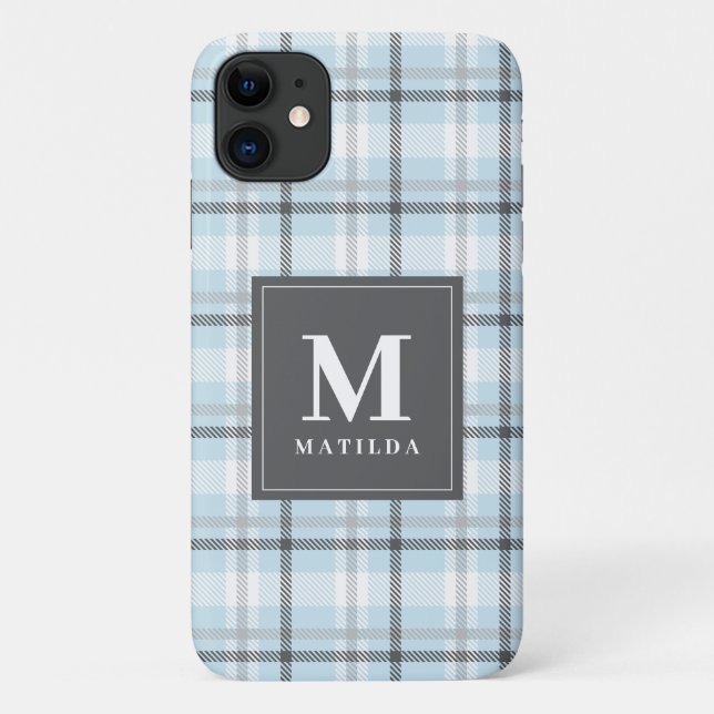 Capa Para iPhone 11 Tartan monograma xadrez (Verso)