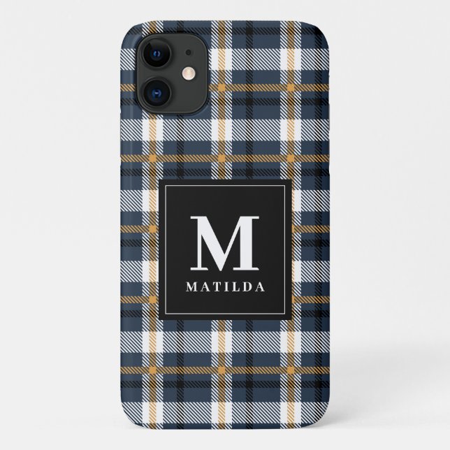 Capa Para iPhone 11 Tartan monograma xadrez (Verso)