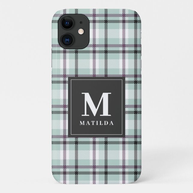 Capa Para iPhone 11 Tartan monograma xadrez (Verso)