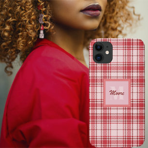 Capa Para iPhone 11 Tartan - Pink Pastel com Cerise e Maroon Red Ca