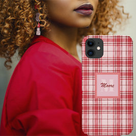 Capa Para iPhone 11 Tartan - Rosa Pastel com Cerise e Vermelho Maroon