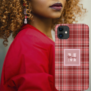 Capa Para iPhone 11 Tartan - Vermelho Rosa e Branco Cimento
