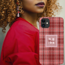 Capa Para iPhone 11 Tartan - Vermelho Rosa e Branco Cimento