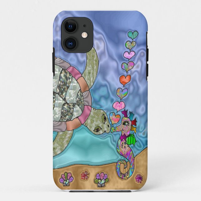 Capa Para iPhone 11 Tartaruga do Mar Psicodélica Arte Marítima (Verso)
