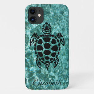 Capa Para iPhone 11 Tartaruga do Mar Tribal Personalizada Azul Aqua