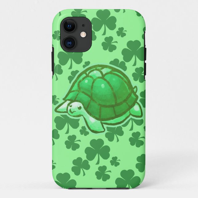 Capa Para iPhone 11 Tartarugas De Vestuário Verde Sortudo (Verso)