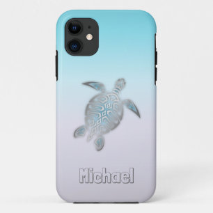 Capa Para iPhone 11 Tartarugas do mar Monograma de prata