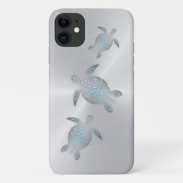 Capa Para iPhone 11 Tartarugas Marinhas Prateadas (Verso)