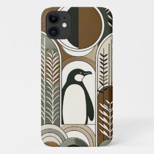 Capa Para iPhone 11 Taupe Mocha Abstrato Grain Arcs Pattern Penguin