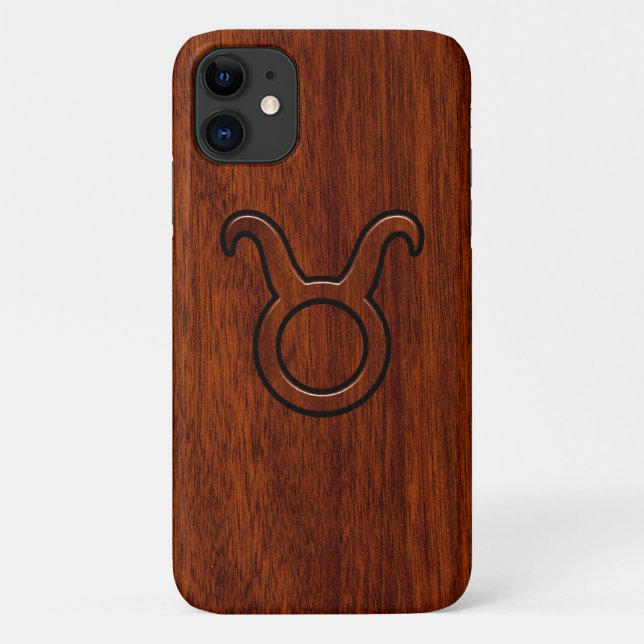 Capa Para iPhone 11 Taurus Zodiac Símbolo no estilo Mahogany impressão (Back)