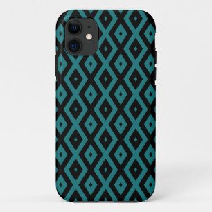 Capa Para iPhone 11 Teal and black diamond pattern