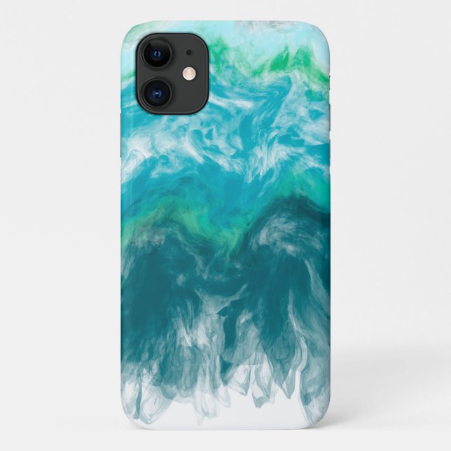 Capa Para iPhone 11 Teal Blue Turquoise Digital Ocean Fluid Art (Verso)