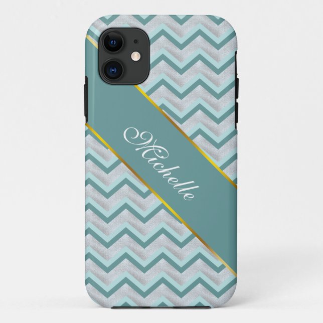 Capa Para iPhone 11 Teal e Pérolas ZigZag (Verso)