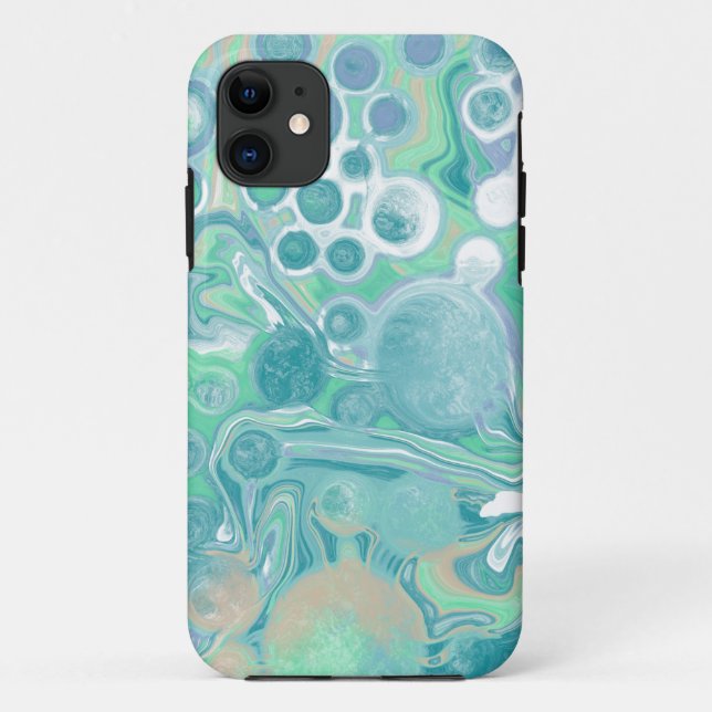 Capa Para iPhone 11 Teal Verde Azul Marble Fluid Art (Verso)