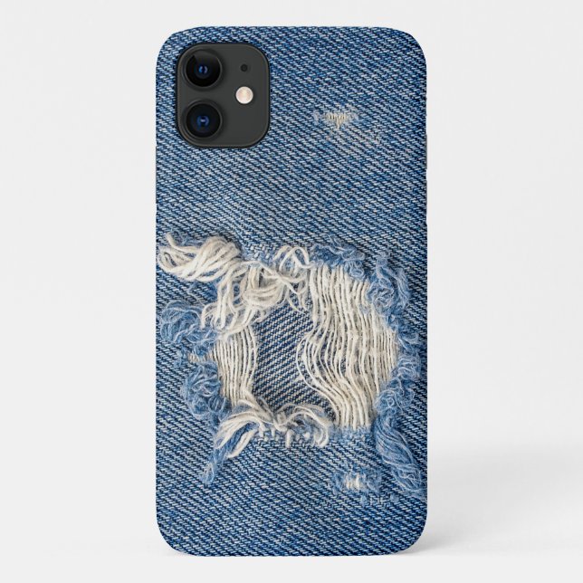 Capa Para iPhone 11 tecido jean azul frayed (Verso)