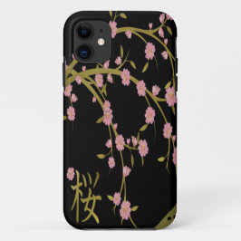 Capa Para iPhone 11 Tela Dourada Black Japonesa Rosa Sakura