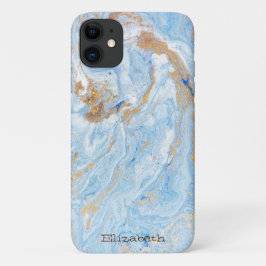 Capa Para iPhone 11 Tela Dourada da Pedra Azul Marble