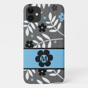 Capa Para iPhone 11 Tema Floral Azul Retroativo Monograma