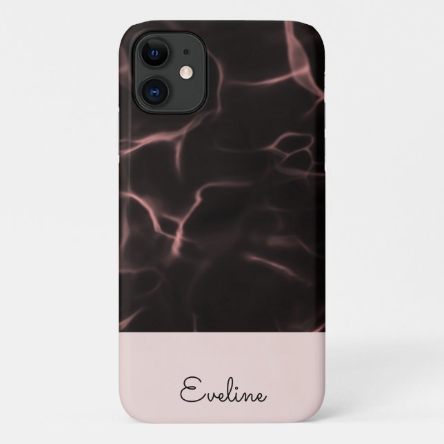 Capa Para iPhone 11 Tema rosa e preto marmoreado (Verso)
