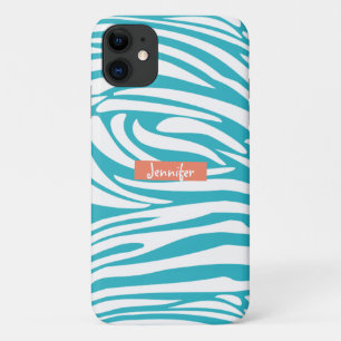 Capa Para iPhone 11 Tendência do Padrão de Zebra com Toque de Turque