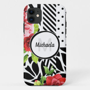 Capa Para iPhone 11 Tendy Geométrico Strike Pattern Red Foral Monogram