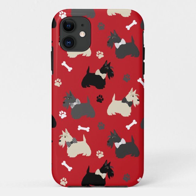 Capa Para iPhone 11 Terrier Paws e Bones Red (Verso)