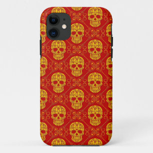 Capa Para iPhone 11 Teste padrão amarelo e vermelho do crânio do