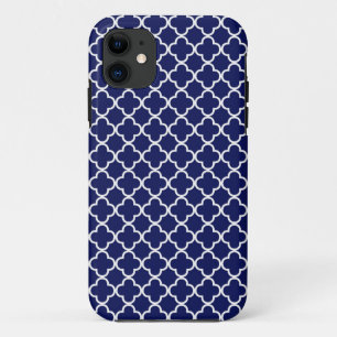 Capa Para iPhone 11 Teste padrão azul escuro de Quatrefoil