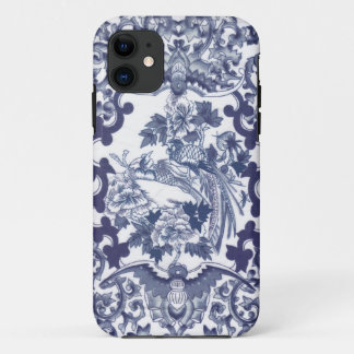 Capa Para iPhone 11 Teste padrão azul inspirado chinês com os pássaros