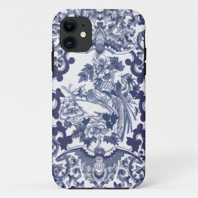 Capa Para iPhone 11 Teste padrão azul inspirado chinês com os pássaros (Verso)