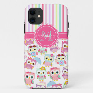 Capa Para iPhone 11 Teste padrão bonito das corujas cor-de-rosa