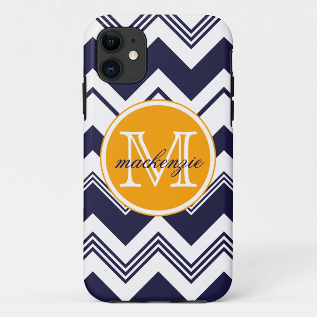 Capa Para iPhone 11 Teste padrão branco de Chevron dos azuis marinhos (Verso)