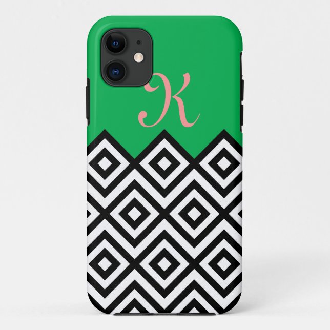 Capa Para iPhone 11 Teste padrão branco e verde preto moderno de (Verso)