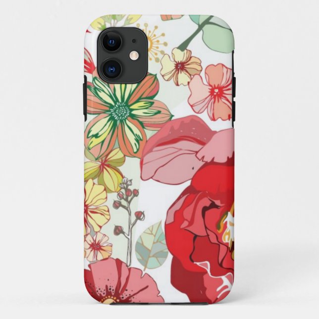 Capa Para iPhone 11 Teste padrão com flores vermelhas (Verso)