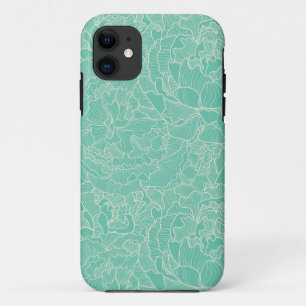 Capa Para iPhone 11 Teste padrão da peônia de turquesa