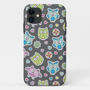 Capa Para iPhone 11 teste padrão de corujas dos desenhos animados