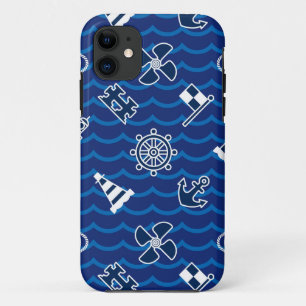 Capa Para iPhone 11 Teste padrão de ondas náutico bonito