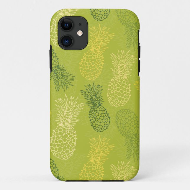 Capa Para iPhone 11 Teste padrão do esboço do abacaxi no verde (Verso)