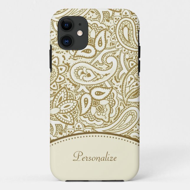 Capa Para iPhone 11 Teste padrão Dourado de Paisley (Verso)