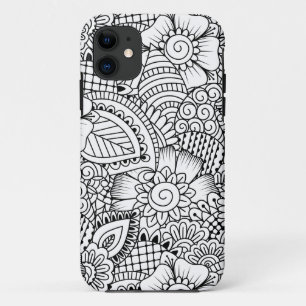 Capa Para iPhone 11 Teste padrão floral do Doodle