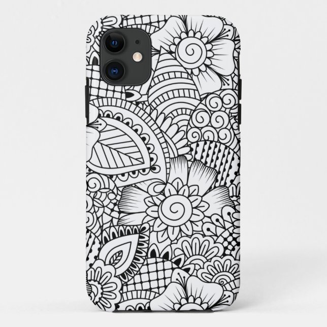 Capa Para iPhone 11 Teste padrão floral do Doodle (Verso)