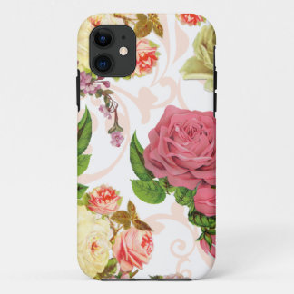 Capa Para iPhone 11 Teste padrão floral do vintage cor-de-rosa dos