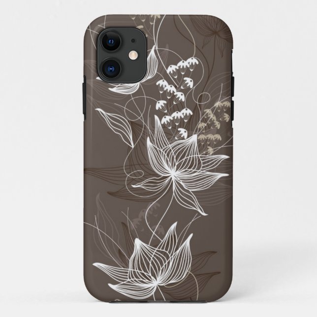 Capa Para iPhone 11 Teste padrão floral escuro de Brown (Verso)