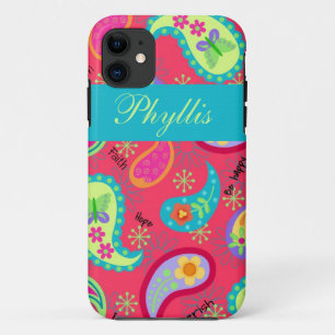 Capa Para iPhone 11 Teste padrão moderno de Paisley de turquesa do