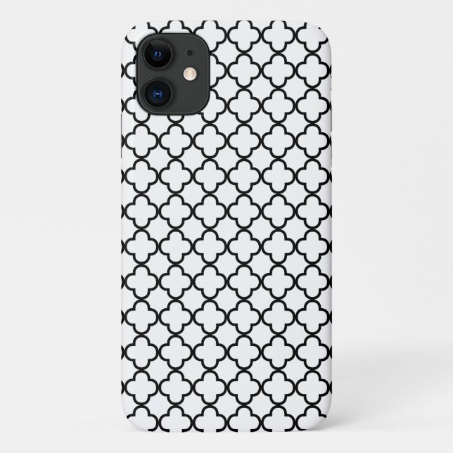 Capa Para iPhone 11 Teste padrão preto e branco do trevo de Quatrefoil (Verso)
